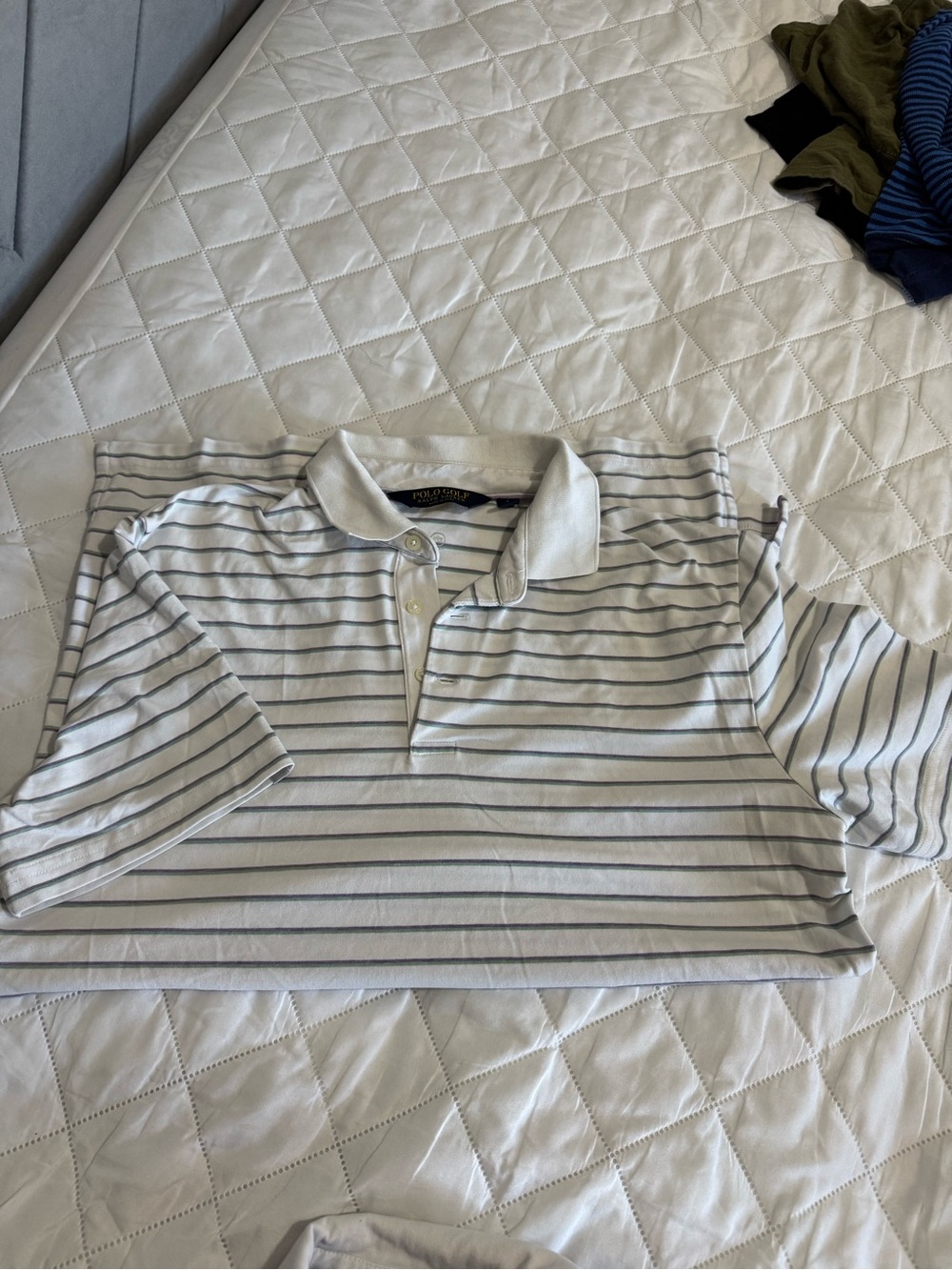 Ralph Lauren White Polo with Thin Gray Stripes